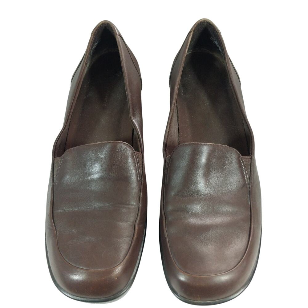 EASY SPIRIT! ESPRESSO BROWN GENUINE LEATHER ULTRA PADDED INNER WEDGE HEELS! 8.5M